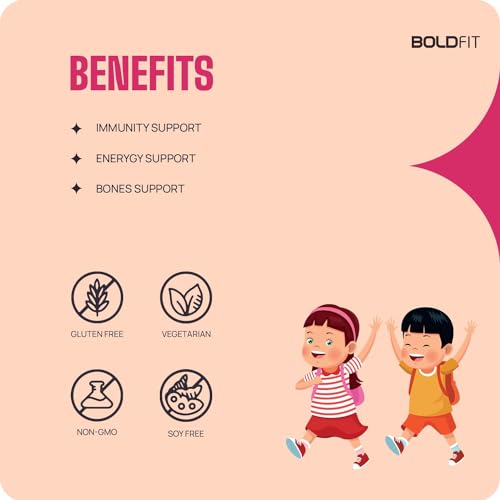 Image of Boldfit Multivitamin Gummies for Kids for Immunity Vitamin Gummies for kids 7-12 years contains Multi Vitamins C,E,B1, B2,B6,B7, and Magnesium immunity booster for kid- 60 Gummy Bear
