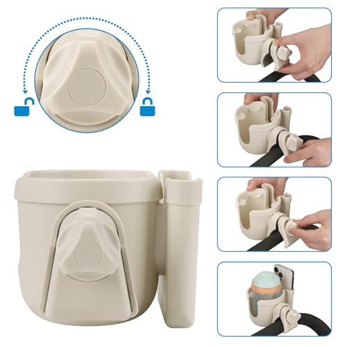 Image of Accmor Stroller Cup Holder with Phone Holder, Bike Cup Holder, Universal Cup Holder for Uppababy Nuna Doona Strollers, 2-in-1 Cup Holder for Walker, Wheelchair, Scooter