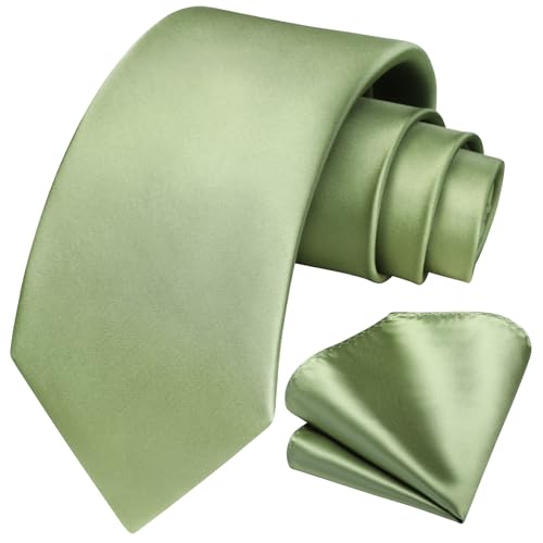 Image of HISDERN Mens Solid Color Ties Formal Satin Necktie and Pocket Square Set Classic Wedding Business Tie & Handkerchief