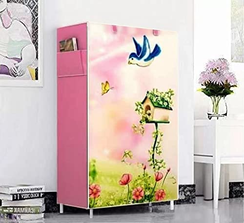 Image of CMerchants Plastic Multipurpose Collapsible Tree House Wardrobe Organizer With Non Woven Dustproof Zip Cover For Clothes (5 Shelve,) (Pink)