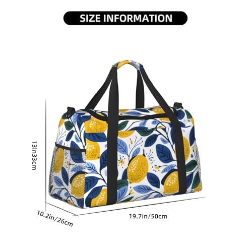Lemon Blue Leaf Branch Duffle Bag Foldable Travel Tote Bag Carry On Large Weekender Overnight Bags Waterproof Gym Bag For Women Men4
