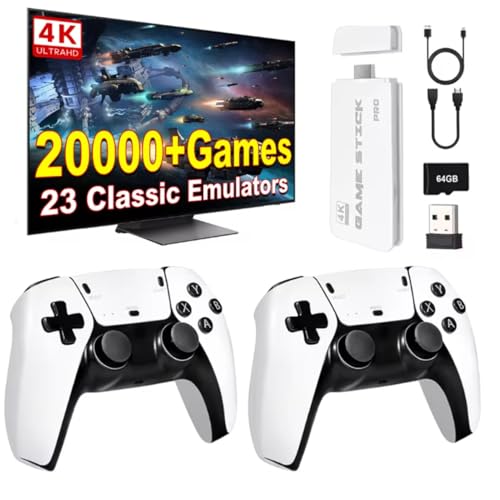 Whatsko 2025 Upgrade Retro Konsole Spielkonsole Game Stick 4K, Retrolink 20000+ Spielen 23 Emulator, HDMI Plug and Play TV Videospiel Stick mit 2 Wireless Controllern, Geschenk für Familien (64G) Whatsko 2025 Upgrade Retro Konsole Spielkonsole Game Stick 4K, Retrolink 20000+ Spielen 23 Emulator, HDMI Plug and Play TV Videospiel Stick mit 2 Wireless Controllern, Geschenk für Familien (64G)