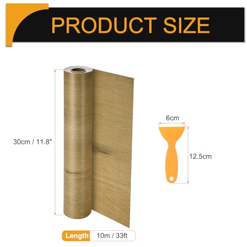 Image of HARFINGTON Wood Grain Repair Tape 11.8 Inch x 33ft Self Adhesive Repair Patch Tape Simulated Wooden Floor Tapes with Plastic Scraper for Tables Doors Windows Furniture, Khaki Wood