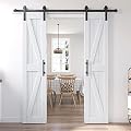 EaseLife 36in x 84in (Double 18in×84in Door) Barn Door with 6.6FT Sliding Door Hardware & Handle Included,DIY Assemblely,Easy Install,Water-Proof,Apply to Interior Exterior Rooms,K-Frame,White