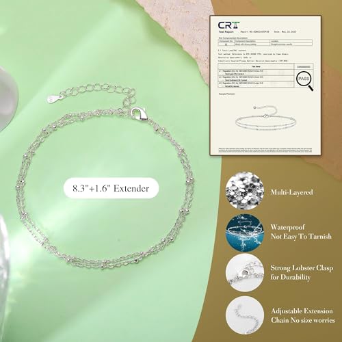 Image of Kenivira Sterling Silver Ankle Bracelets for Women,Gold Dainty Layered Waterproof Anklet for Women, Anklet Set Stackable Beach Gift Adjustable Size