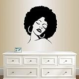 Wall Vinyl Decal Home Decor Art Sticker Beautiful Woman with Afro Hair Closed Eyes Beauty Hair Salon Room Removable Stylish Mural Unique Design
