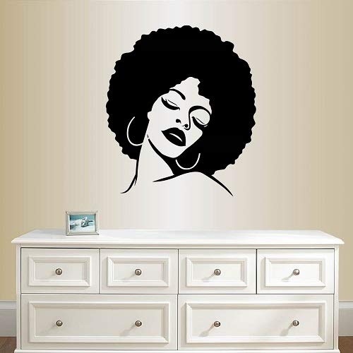 Wall Vinyl Decal Home Decor Art Sticker African Hairstyle Beautiful Woman with Afro Hair Closed Eyes Beauty Hair Salon Room Removable Stylish Mural Unique Design