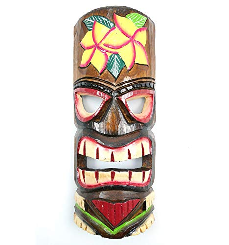 Coco Papaya Maschera Tiki 30 cm in legno motivo floreale. Decorazione Tahiti