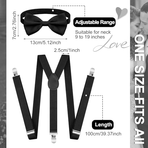 Image of Didaey 12 Pieces Men Suspender and Bow Tie Set Bulk Suspenders for Men Elastic Y Back Bowtie Set for Groom Groomsmen Weddings