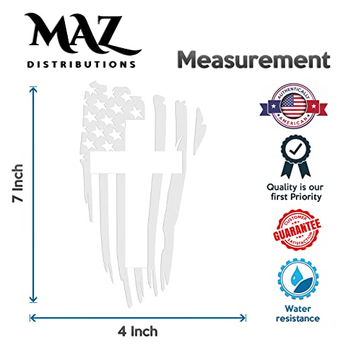 American Flag And Christian Cross Decal Sticker | Cars Trucks Vans Suvs Windows Walls Cups Laptops | White | Maz-415 #TOP3