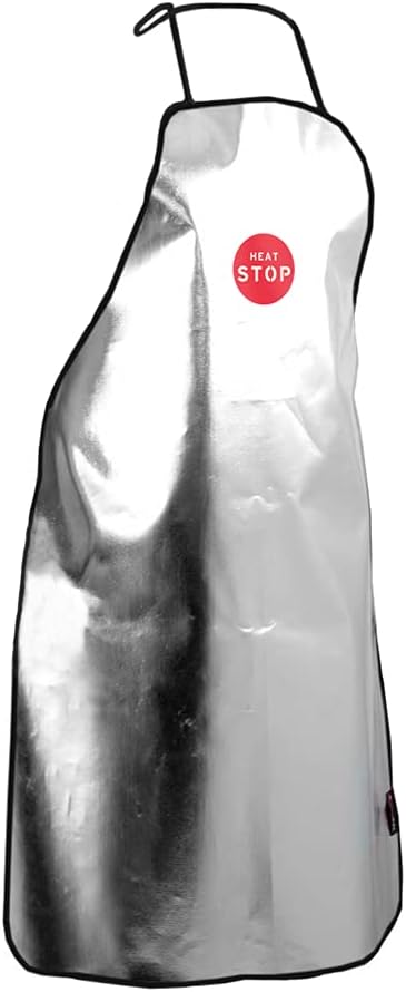 Texfire - Aluminized heat resistant apron for grill and barbecue. Reflects heat up to 90%. Only weights 160 gr. Flame retardant aluminum foil apron.