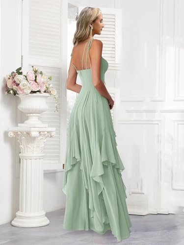 BOLENSYE Women's V-Neck Chiffon Tiered A-Line Bridesmaid Dresses Long Ruffles Formal Evening Party Gown2