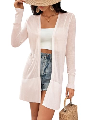 Image of Women's Trendy Lightweight Long Cardigans Summer Casual Beach Vacation Open Front Cardigan 2379