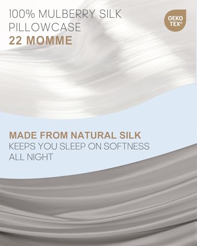 Image of THXSILK Set of 2 Silk Pillowcases for Hair and Skin, 22 Momme, 100% Mulberry Silk Bed Pillowcases with Hidden Zipper, Soft Breathable Smooth, King Pillow Case (Grey)