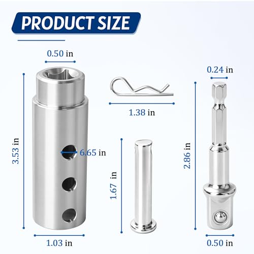 Image of Trailer Jack Drill Adapter for 1 /2-Inch Socket Head 1-Inch Jack Drive Shaft | Camper Jack Drill Adapter, Suitable for RVs and Dump Trailers, Upgraded Stainless Steel Heavy-Duty Drill Adapter