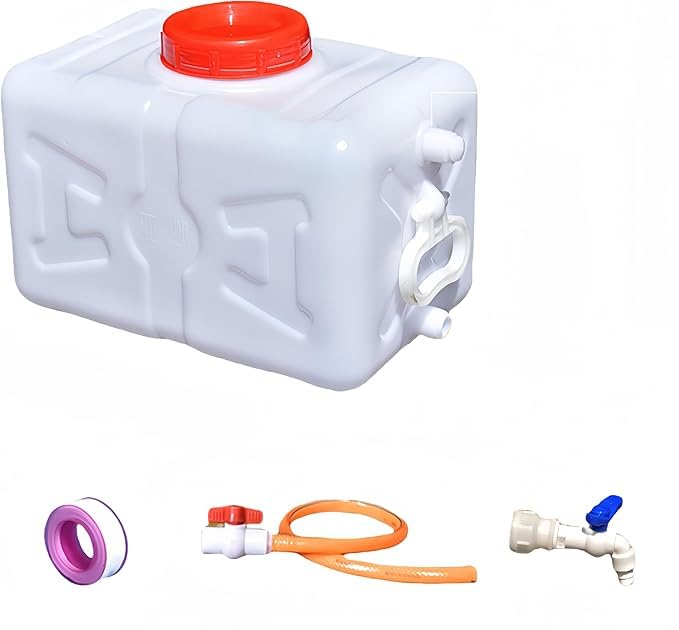 Water tank, large capacity water tank with tap and hose, portable plastic water storage container, emergency water tank for home and outdoor