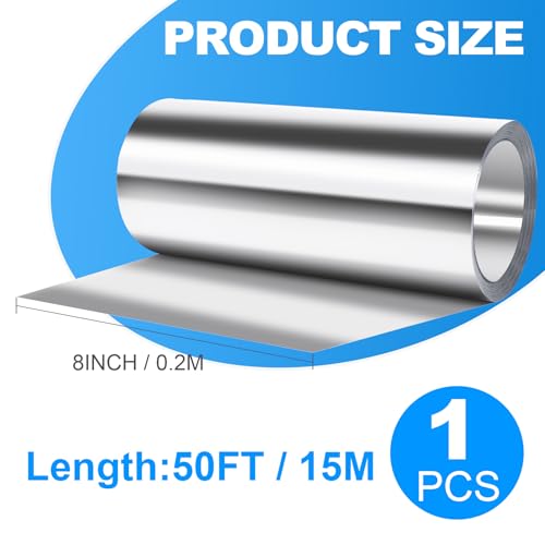 Tottist Aluminum Roof Flashing Roll - 8\" x 50\' for Sealing Windows, Doors, Siding & Roofing Ideal for Moss & Mildew Prevention