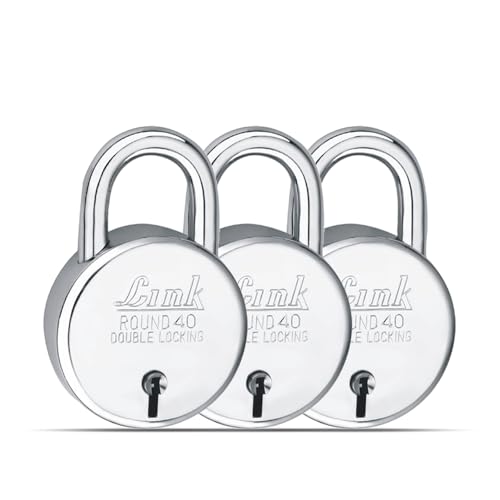 Image of Link New Round 40 MM Silver Steel Lock with 3 Keys | Lock and Keys | Door Lock | Padlock for Home, Office, Shop (Pack of 3)