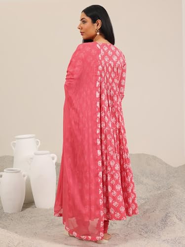 Image of Libas Printed Cotton A-Line Kurta With Churidar and Dupatta