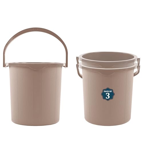 Kuber Industries 3 Pcs Plastic Bucket for Bathroom | Sturdy and Easy Grip Handle | Big Bucket for Bathing Water Storage & Bathroom Shower | Magnite 25 | Beige