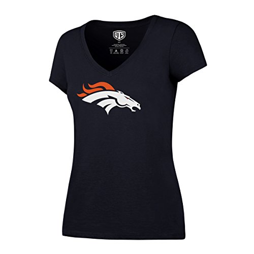 OTS NFL Denver Broncos Women's Rival V-Neck Tee, Team Color Primary Logo, Medium
