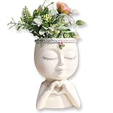 Yoohspoe GAFBV Face Planter Cute Resin Cactus for Indoor and Outdoor Plants Face Vase Home Decor Funny Succulent Pots (White-Genie)