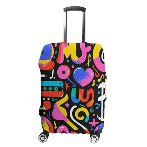 Luggage Cover for Travel Music Graffiti Style Fashion Luggage Covers Washable Stretch Suitcases Protector Fits 19-32 Inch Luggage XL