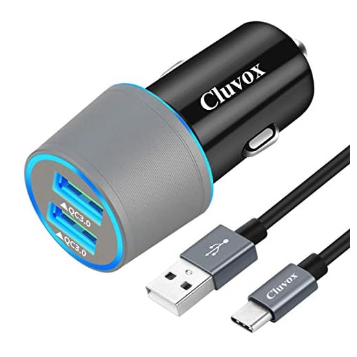 Fast USB C Car Charger, Compatible for Samsung Galaxy S21/S20 Plus/Ultra/S20 FE/S10+/S10e/S9/S8/Note 20/10/9/8/A20/A50/A70/A10S, Quick Charge 3.0 Dual USB Rapid Car Charger with Type C Cable 3.3ft