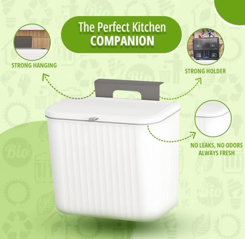 Image of SR Plastic Hanging Kitchen Trash Can With Lid, Double-Sided Open Lid Design,Trash Can, Kitchen Cabinet Door Hanging Wall Storage Bucket | kitchen dustbin (7 Litre, White)