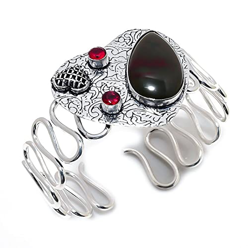 Bracelet fait main en argent sterling avec véritable pierre de sang d'exception