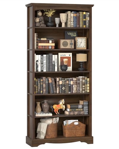 TVU 6-Tier Wooden Bookshelf 76" Brown Floor Stand Display