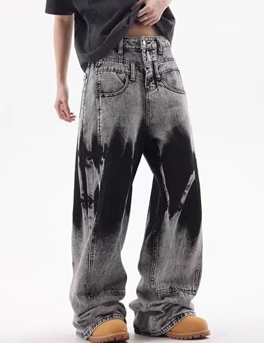 Men Baggy Jeans Y2k Vintage Wide Leg Skater Jeans Double Waisted Denim Pants Loose Long Trousers4