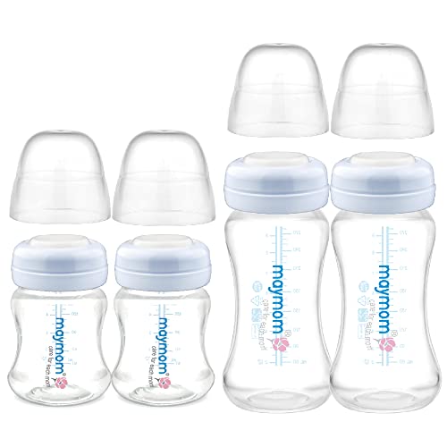 Image of Maymom Wide-Mouth Milk Storage Collection Bottle with Dome Cap, Bottle Top, SureSeal Disk; Compatiable with Spectra S1 S2 Bottles; Compatible with Lansinoh Nipple (4.7oz /140mL, 2pc & 9oz /280mL, 2pc)