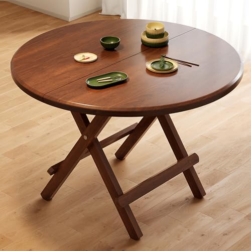 Table de salle à manger ronde pliable en bois rustique pour petit espace