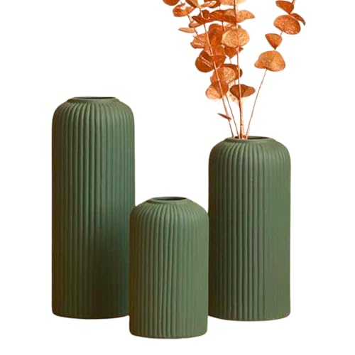 Image of KREATIVE ART'S Bottle Green Flower Vase for Living Room | Ceramic Vase for Home Decor | Home Decoration Items for Living Room & Hall (Dark Green Ceramic Vase Set of 3-Matt)