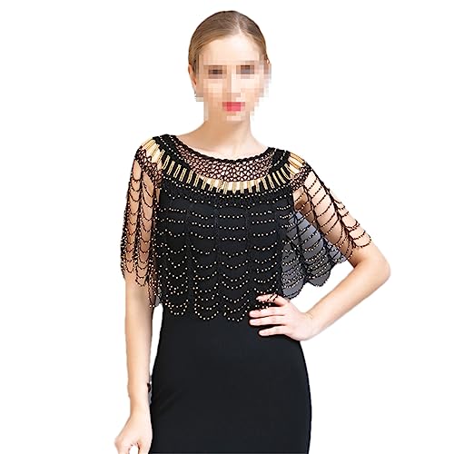 ERFMFKL Women Crochet Hollow Out 1920S Shawl Beaded Evening Cape Bridal Shawl Prom Cover Up
