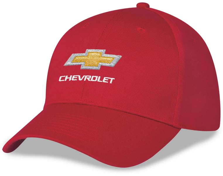 Chevrolet Bowtie Logo Twill Hat - Officially Licensed Adjustable Chevy Cap (US Alpha One Size Red)