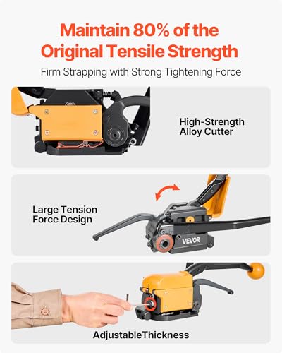 Image of VEVOR Banding Strapping Kit, Heavy Duty A3 Steel Banding Sealer Tool with Adjustable Width, Manual Metal Pallet Packaging Strapping Kit for Warehouse, Transportation, Industrial Bundling, Home Use