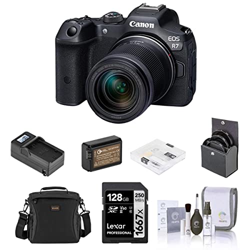 Canon �L���m�� �~���[���X�J���� EOS R7 RF-S 18-150mm f/3.5-6.3�����Y�t�� �\���o�b�e���[�t�� �X�}�[�g�[�d�� 128GB�������[�J�[�h �V�����_�[�o�b�O 55mm�t�B���^�[�L�b�g �X�N���[���v���e�N�^�[&�N���[�j���O�L