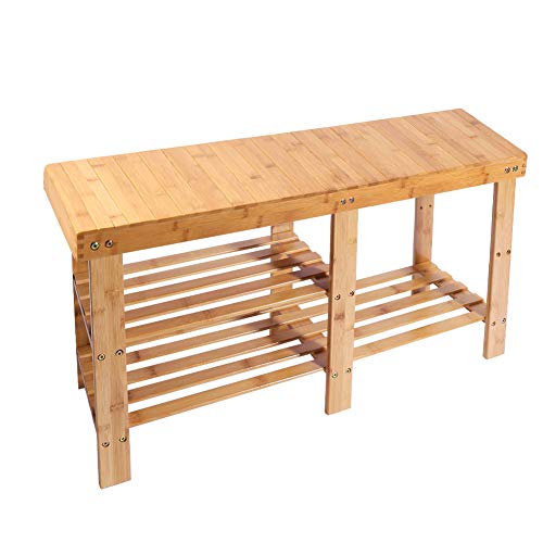 Bamboo Shoe Rack Bench with Boots Compartment , APLOS 3-Tier Shoe Organizer, Storage