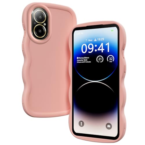 XINYEXIN Funda para Realme C67 4G, Carcasa Marco de Ondas Forma Rizado Linda Silicona Líquida Antigolpes Bumper Case Cover - Rosado