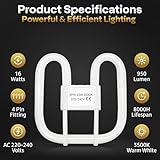 Quebec 16W 2D Square 4-Pin GR8 Cap Compact Fluorescent Lamp, Warm White 3500K, Non-Dimmable CFL Light Bulb, Energy Class A, AC 230V, DD Flat Butterfly Bulb for Flush Mount Ceiling Lighting, 8000 Hours - Image 4