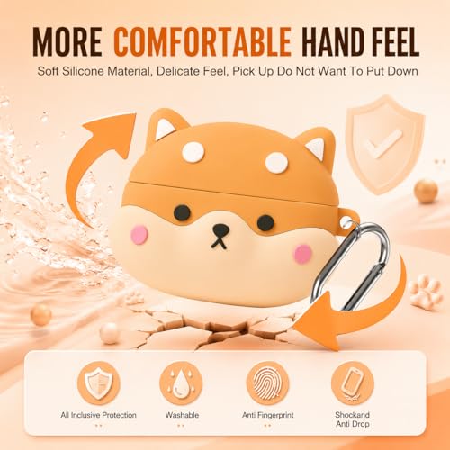 Image of Silicone Case Compatible with Oneplus Buds 4 (2025), Soft Silicone 360 Full Protection Dust-Proof Shockproof Case Cover with Hook (Cover Only) (Shiba Dog)
