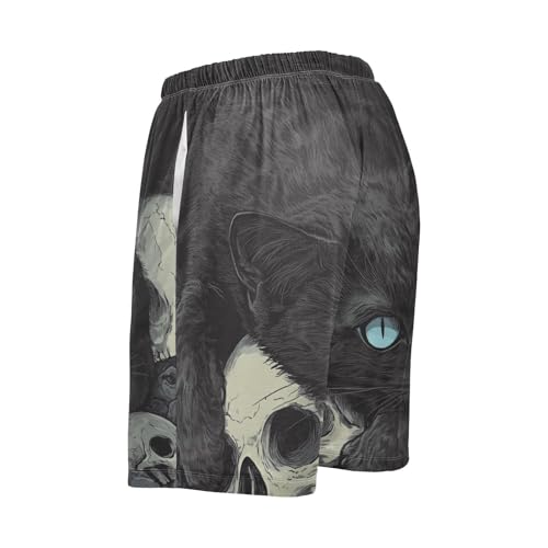 Men's Short Pajama Bottoms Hunt Cat Black Skull Home Casual Sleep Pants2