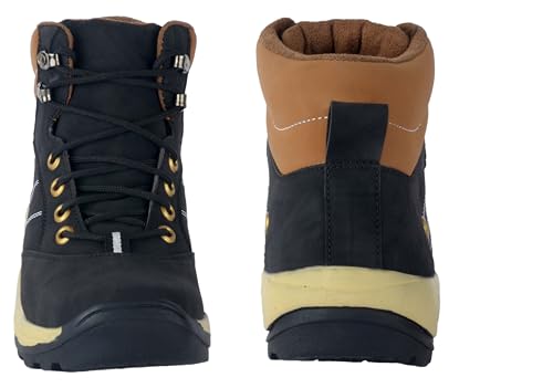 Image of Hiking Boots, Black and Tan, Lace-Up High Ankle, Metal Eyelets, Rugged Outdoor Footwear