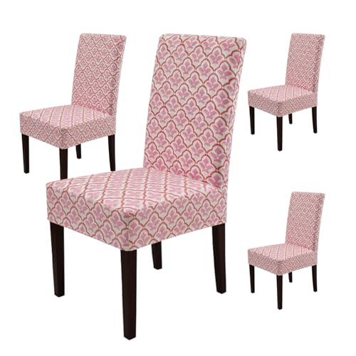 Image of House of Quirk Elastic Chair Cover Stretch Removable Washable Short Dining Chair Cover Protector Seat Slipcover (Pack of 4, Peach Blush)