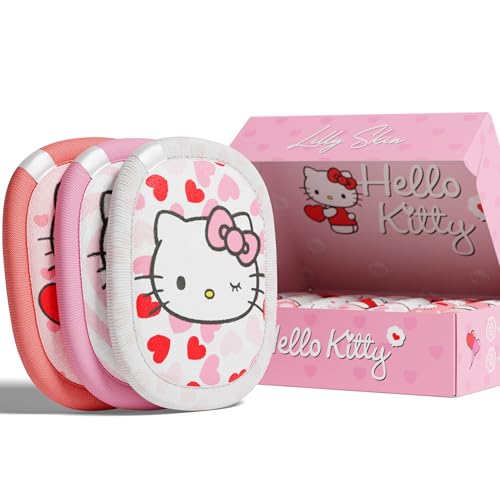 Pads Démaquillants Lavables et Réutilisables Lilly Skin - Lingettes Carrées Microfibres Nettoyantes et Exfoliantes pour la Peau du Visage - Boîte de 7 Pads en Tissu Simili Coton (Hello Kitty, XL)