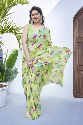 Image of MIRCHI FASHION Saree for Woman Georgette Floral and Leaf Printed | Elegant Farewell and Ceremonial Women's Sari with Blouse Piece