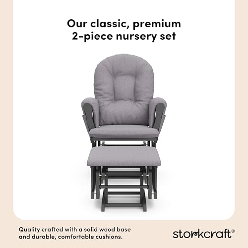Image of Storkcraft Premium Hoop Glider & Ottoman (Gray /Gray Swirl) - GREENGUARD Gold Certified Nursery Glider, Solid Wood Craftsmanship, Smooth-Gliding Nursery Chair and Ottoman, Award-Winning