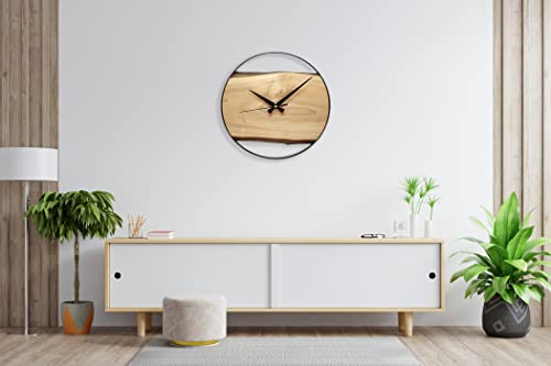 Frenask Solid Wood Wall Clock - 14 Inches Handcrafted Wallclock From Natural Wood With Metal Ring - Unique, Silent, And Non-Ticking - 1.2 Inches In Thick Solid Wood Plate For Living Room #TOP1